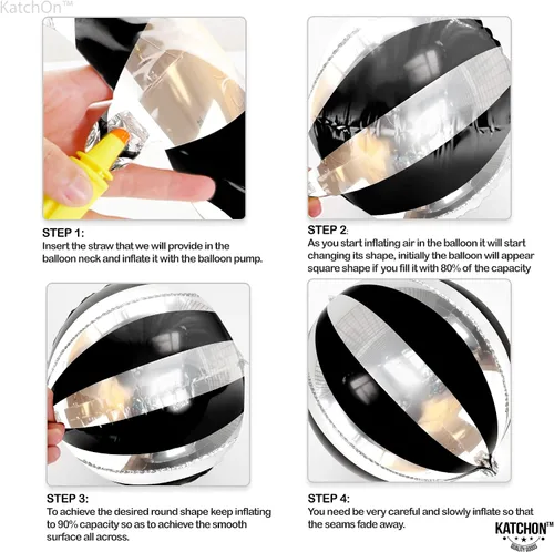 Miniatura 4 de Katchon, Globos grandes de color negro y plateado, 22 pulgadas, paquete de 6, globos a rayas para decoraciones de fiesta en negro y plateado