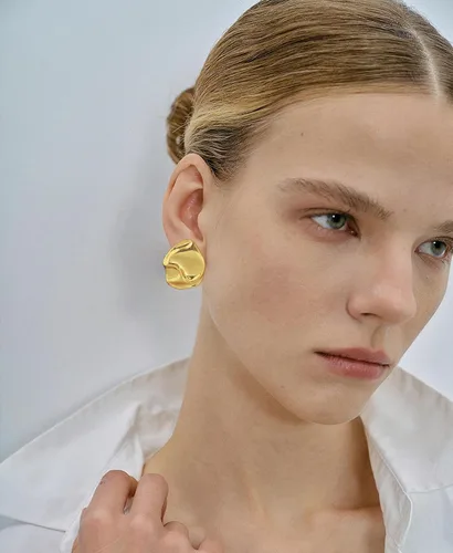 Miniatura 3 de Aretes de oro irregulares para mujer, aretes de tuerca de plata martillada, aretes geométricos, aretes de oro vintage