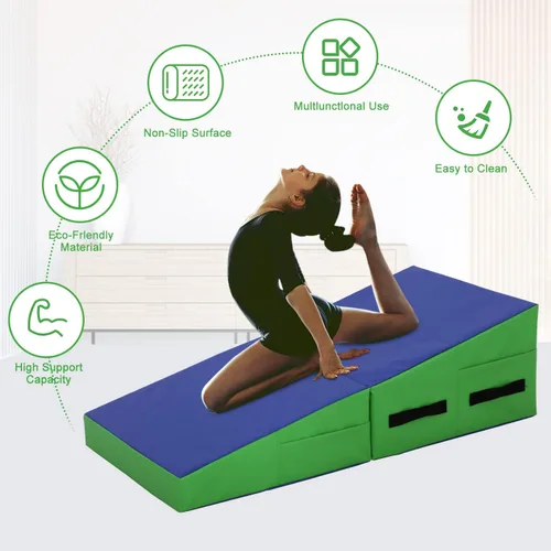 Miniatura 2 de Colchoneta de gimnasia de 48 x 24 pulgadas, tapete de gimnasia con superficie antideslizante de PVC para niños y adultos, colchoneta plegable
