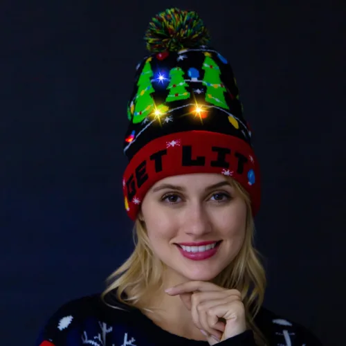 Miniatura 5 de JOYIN Gorro de punto con luz de Navidad, suéter feo de Navidad, gorro LED con 6 modos intermitentes, divertido gorro para mujeres y hombres