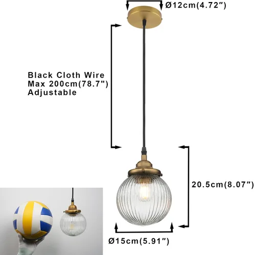 Miniatura 2 de Yosoan Lámpara colgante vintage de 1 luz, lámpara colgante de cocina, con cable individual, de lujo, retro, texturizada, a rayas, redonda, pantalla