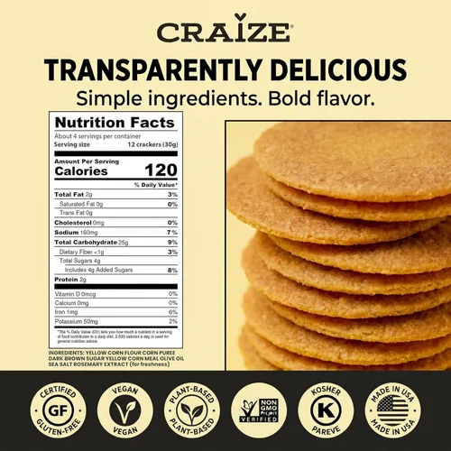 Miniatura 2 de Craize Sweet Corn Crisps Galletas de maíz tostadas sin gluten, veganas, kosher, 4 onzas cada una