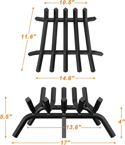 Miniatura 2 de Jusgym Rejilla de chimenea de 17 pulgadas, rejilla de leña de chimenea de acero sólido de servicio pesado con 6 patas de soporte, rejilla de leña