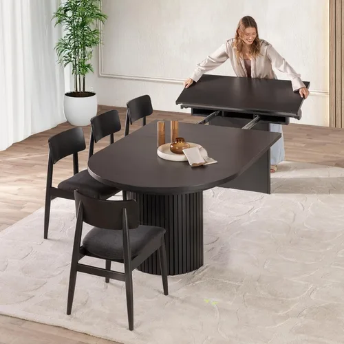 Miniatura 24 de Transformer Table - Mesa de comedor redonda extensible de madera maciza, mesa de comedor redonda extensible, muebles modernos que ahorran espacio