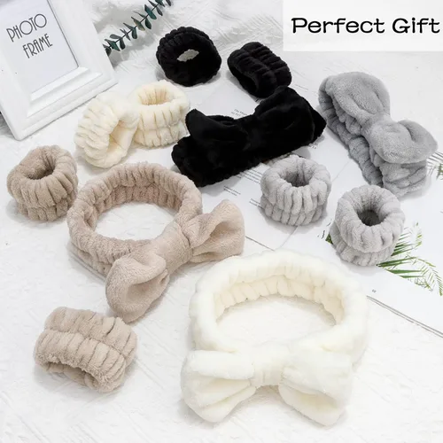 Miniatura 5 de Chanaco 12 piezas de bandas para la cabeza y toallas de muñeca de spa para lavado facial, juego de bandas para el maquillaje, bandas para el cuidado
