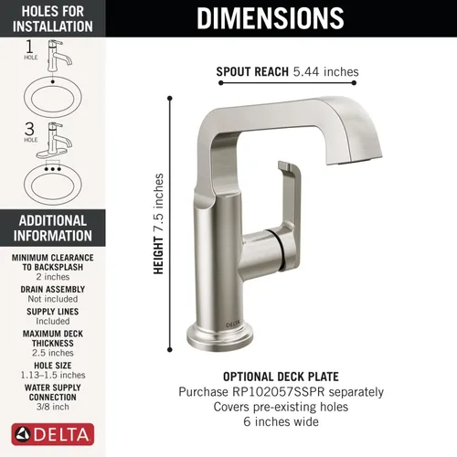 Miniatura 3 de Delta Tetra Lumicoat - Grifo de baño de níquel cepillado de altura media con 1 agujero, grifo de lavabo de baño de un solo orificio para tocador