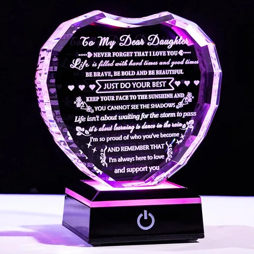 Miniatura 10 de YWHL Regalos para Hija de Mamá Papá Mejores Ideas de Regalos de Cumpleaños y Graduación para Hija Adulta Recuerdo de Cristal con Base de Luz Regalo