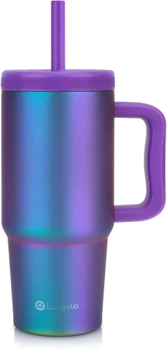 Miniatura 22 de Taza para niños de 24 onzas con asa, tapa de rosca a prueba de fugas con pajita de silicona extraíble, a prueba de derrames, botella aislada