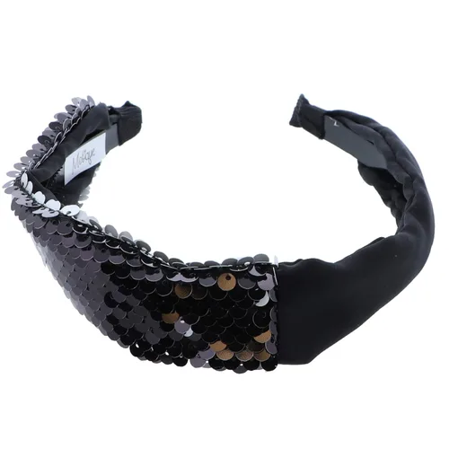 Motique Accessories Elegante diadema de lentejuelas de satén medio y medio para niñas y mujeres, color negro