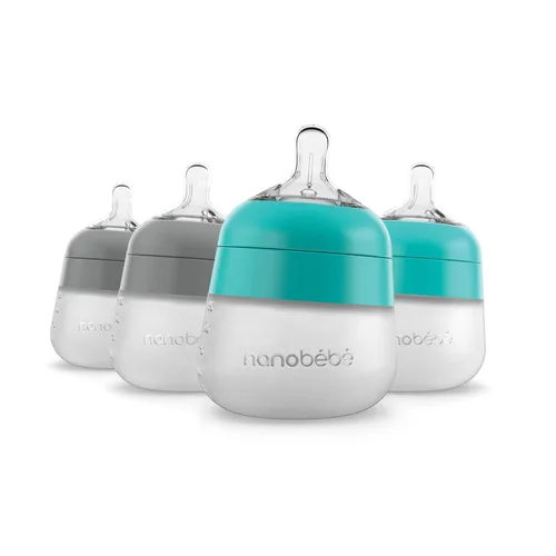Nanobebe - Biberón de silicona flexible, anticólicos, sensación natural, pezón que no se derrumba, base estable sin puntas, fácil de limpiar, Gris/