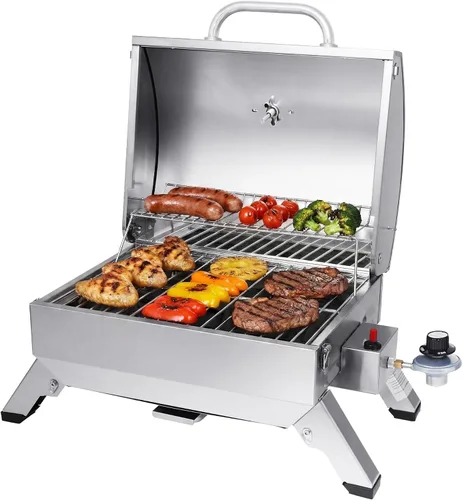 Miniatura 2 de Royal Gourmet GT1001 Parrilla portátil de acero inoxidable, 10000 BTU Parrilla de gas de mesa para barbacoa con patas plegables y tapa