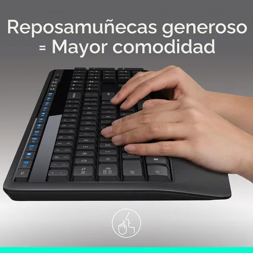 Miniatura 2 de Logitech Teclado inalámbrico K345 - Teclado de tamaño completo con reposamanos, receptor USB inalámbrico de 2,4 GHz - para PC, portátil