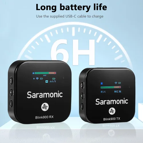 Miniatura 8 de Saramonic Blink900 B1 Sistema de micrófono inalámbrico Lavalier y alcance inalámbrico de 656 pies y pantalla OLED para cámara réflex digital Canon