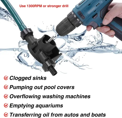 Miniatura 5 de TRUPOW Mini kit de bomba de taladro de transferencia de agua manual con manguera de agua y manguera de aceite para transferencia de líquidos de Negro