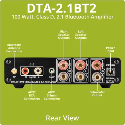 Miniatura 3 de Dayton Audio DTA-2.1BT2 Bluetooth 5.0 Audio estéreo 2.1 canal amplificador receptor mini Hi-Fi clase D amplificador integrado 2.1 CH para altavoces