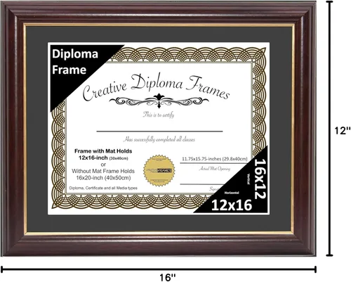 Miniatura 10 de Creative Picture Frames Marco para Diploma de Caoba con Borde Dorado de 12x16 pulgadas con Vidrio y Paspartú Negro y Colgadores de Pared Instalados