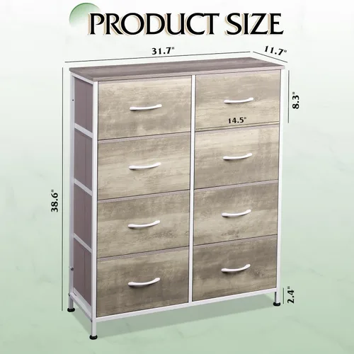 Miniatura 3 de WLIVE Cómoda de tela para dormitorio, cómoda alta con 8 cajones, torre de almacenamiento con contenedores de tela, cómodas dobles, cajonera
