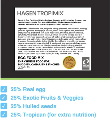Miniatura 2 de HARI Tropimix - Alimento para pájaros para periquitos, canarios y pinzones, alimento para loros hagen con semillas, huevo, frutas y verduras, mezcla