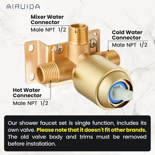 Miniatura 2 de Airuida Juego de grifo de ducha para baño, sistema de ducha de lluvia SUS304 de acero inoxidable con roscas macho, válvula rugosa, kit de molduras