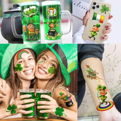 Miniatura 5 de VANTATY 32 hojas 248+ piezas Tatuajes temporales del día de San Patricio para niños, niñas, mujeres, hombres, adultos, accesorios del día de San