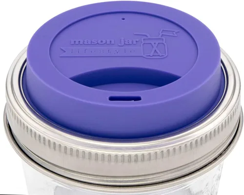 Miniatura 19 de Tapa de silicona para beber con banda de acero inoxidable para tarros Mason (Americana multicolor, boca regular)