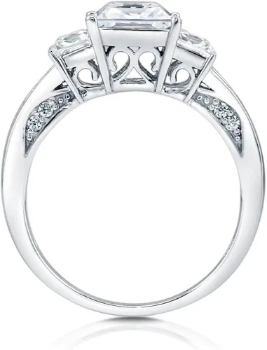 Miniatura 4 de Berricle, anillo de compromiso o promesa de circonia cúbica (3 piedras) CZ y plata de ley rodiada.