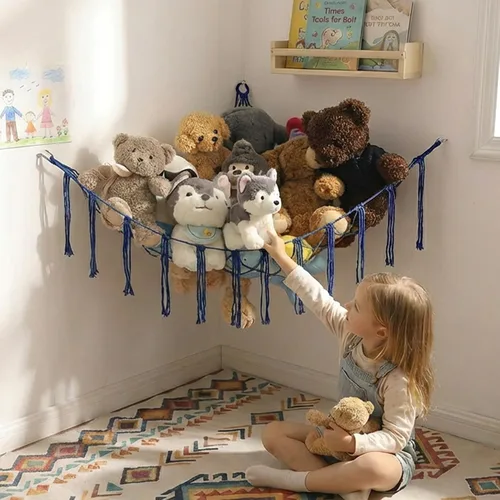 Miniatura 14 de YKBU Hamaca de animales de peluche, red colgante en la esquina, macramé, almacenamiento de animales de peluche, organizador de juguetes