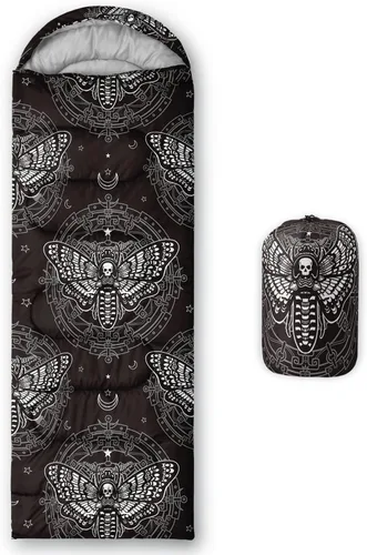 Miniatura 8 de HOSIMA Saco de dormir de mariposa para adultos y niños para campamento, saco de dormir ultraligero gótico negro para clima frío y verano.