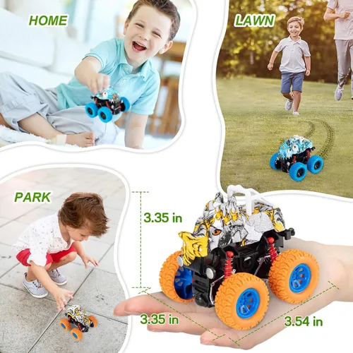 Miniatura 6 de LODBY Camiones de Dinosaurios de Juguete para Niños de 3-5 Años, Vehículos de Dinosaurio con Fricción para Niños de 3-5 Años Regalos de Cumpleaños