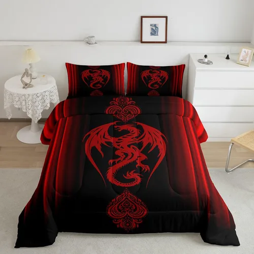 Miniatura 30 de Feelyou Juego de ropa de cama con diseño de dragón y galaxia, cielo estrellado, para niños y niñas, diseño de dragón, decoración colorida, colección