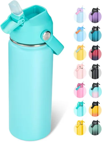 Miniatura 39 de Fijinhom Botella de agua aislada de acero inoxidable de 18 oz, de boca ancha, de doble pared, con vacío, con pajita de silicona, a prueba de sudor