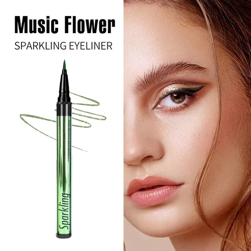 Miniatura 7 de Music Flower Delineador de ojos, delineador líquido impermeable con punta de precisión, delineadores de ojos metálicos de color brillante, Verde