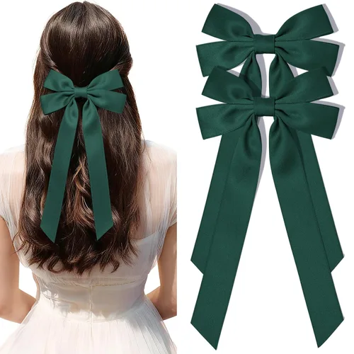 Miniatura 13 de Lazos de satén sedoso y pinzas de cocodrilo, soportes para cola de caballo de cinta negra, accesorios para el cabello para mujeres, niñas, niños