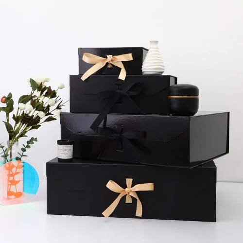 Miniatura 7 de Caja de regalo negra grande de 13 x 11 x 5.3 pulgadas, caja negra con cinta con tapa cierre magnético, caja de regalo de Navidad, cajas de regalo