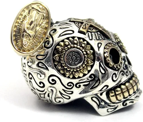 Miniatura 2 de Colgante de plata de ley 925 con diseño de calavera mexicana de COSUMOSU
