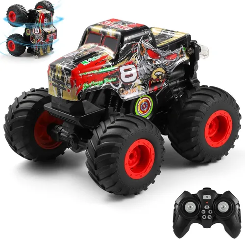 Miniatura 14 de DYODYORC Auto a control remoto, juguete de camión monstruo de dinosaurio todo terreno de 2.4 GHz, camión RC con música, 3 efectos de iluminación