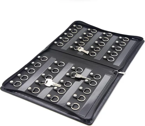 Miniatura 10 de OFFIDIX Gabinete portátil de piel sintética para llaves, 8 llaves, portátil, con cremallera, organizador de tarjetas de menús, soporte de negocios