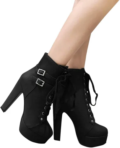 Miniatura 5 de Susanny - Botines de tacón alto para mujer, otoño, redondo, de agujetas, con tacón grueso y plataforma. Botines Knight Martin.