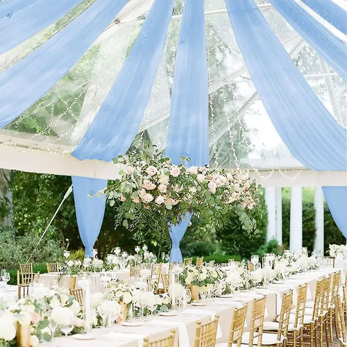Miniatura 2 de FOTSHARER Cortinas de techo azul bebé para boda, 2 paneles de 5 x 20 pies, gasa para arco de boda, cortinas de techo para telón de fondo, decoración