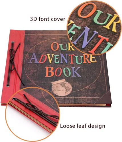 Miniatura 8 de Álbum de fotos scrapbook de tamaño grande de 12x12 pulgadas, 60 páginas, nuestro libro de aventuras con letras en relieve 3D retro, tapa dura