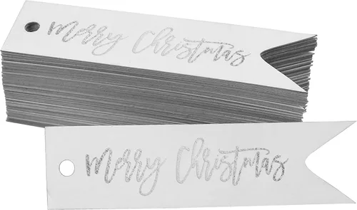 Miniatura 10 de Etiquetas de papel colgantes con texto en inglés "Merry Christmas", 50 unidades Blanco