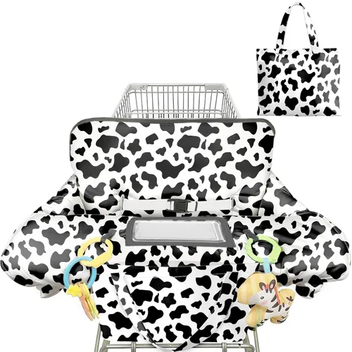 Miniatura 12 de Funda para carrito de compras para bebé, funda para silla alta 2 en 1, con arnés de seguridad, multifuncional, patrón de dinosaurio, color azul