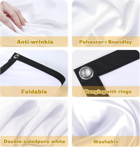 Miniatura 4 de Pantalla de Proyector Pantallas de Películas Portátiles 16:9 Plegable Tela Resistente a las Arrugas con Doble Adhesivo/Ganchos de Clavos