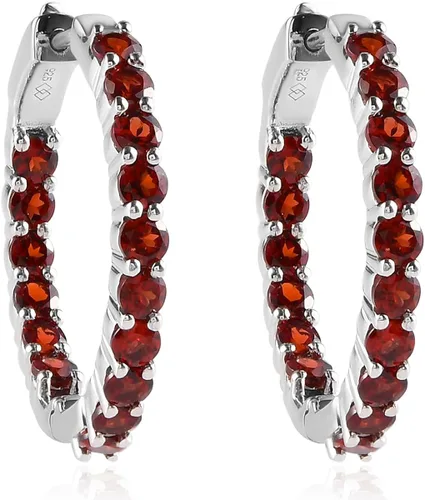Pendientes de aro de plata de ley 925 con piedra natal creada para mujer, 0.118in, piedra preciosa de 1.10 pulgadas, Metal