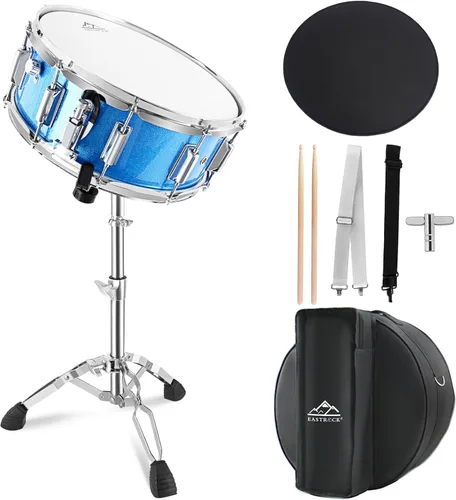 Miniatura 8 de EASTROCK Juego de batería de caja de 14 x 5.5 pulgadas para estudiantes principiantes con bolsa de concierto, baquetas, soporte, llaves de tambor