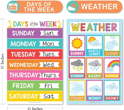 Miniatura 5 de Hadley Designs Calendario de 4 alfabetos, meses del año, clima, días de la semana para niños, tabla ABC para pared para niños pequeños, gráficos