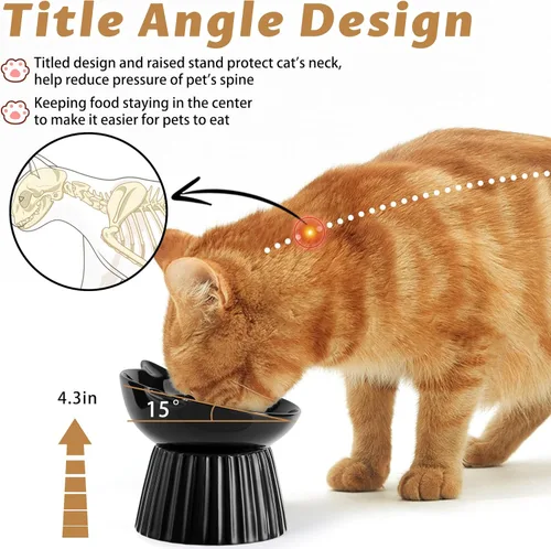 Miniatura 3 de Tazón elevado de cerámica para gatos, tazón inclinado elevado anti-vómito para gatos de interior, amigable con las patas de los gatos, comedero