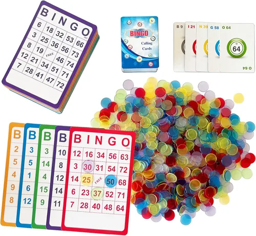 Miniatura 2 de Juego Completo de Bingo Yuanhe - 100 Tarjetas de Bingo, 1000 Fichas y Baraja de Tarjetas de Llamada para Familia, Grandes Grupos, Fiestas, Noches