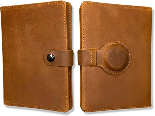 Soporte para pasaporte AirTag de cuero genuino y cartera para hombres y mujeres, bloqueo RFID para viajes seguros y organizador de documentación,