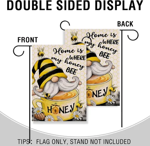 Miniatura 4 de Artofy Home is Where My Honey Bumble Bee Gnomo - Bandera decorativa para jardín, decoración exterior de primavera y verano, decoración exterior